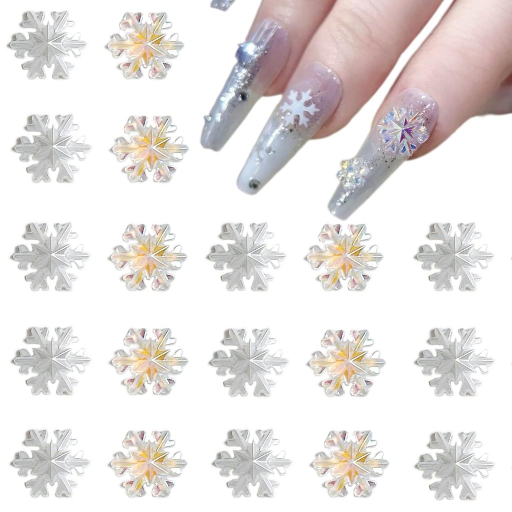 New Snowflake Nail Art Accessories Internet Celebrity Christmas Flat Double Layer White Ice Flower Resin Wearable Nail Decorations
