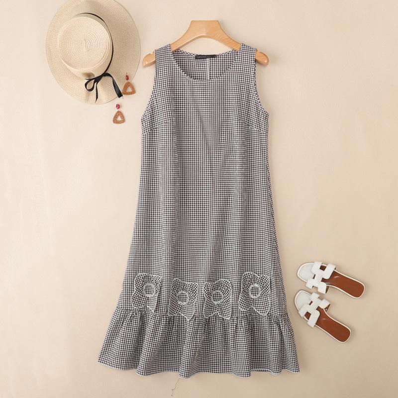 

ZANZEA Женское повседневное летнее платье без рукавов с круглым вырезом и принтом в клетку 5XL коричневый