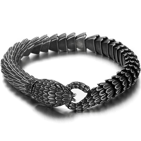 

Ретро браслет из нержавеющей стали 316L со змеиной чешуей для мужчин, литой металлический браслет Mannen, крутые мужские украшения, подарки на день рождения для парня 23cm