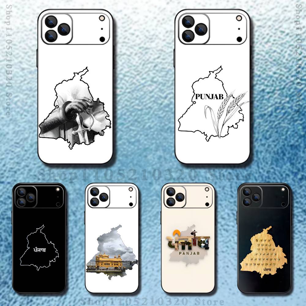 Punjab Map Phone Case For iPhone 17,16,15,14,13,12,Pro,Max,Plus,E,SE4,Air,Mini Black Soft Box