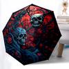 1pc Skulls Roses Fashionable Automatic Opening/Closing Folding Umbrella with 8 Bones, Windproof Portable, Daily Use120