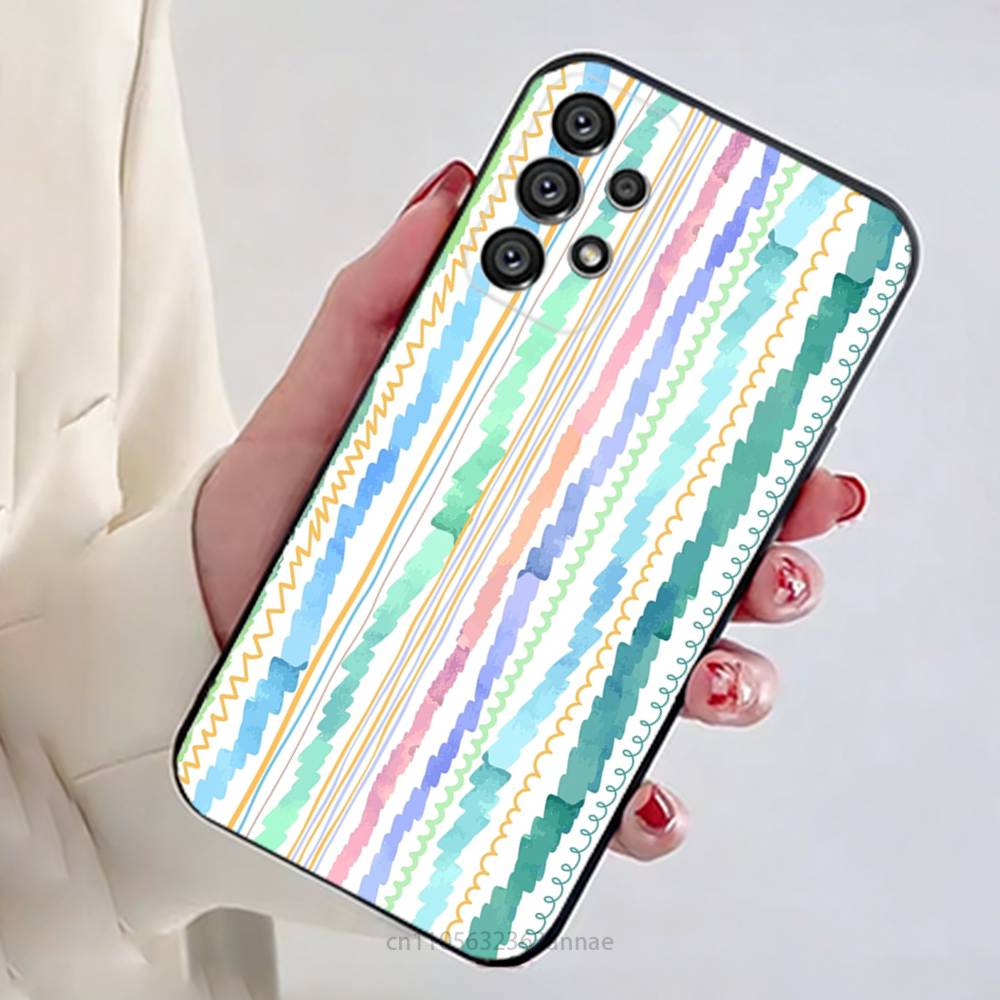 Colorful Striped Minimalist INS Couple Phone Case For Samsung Galaxy A13,21s,22,31,32,52,53,71,80,A91 Soft Black Shell