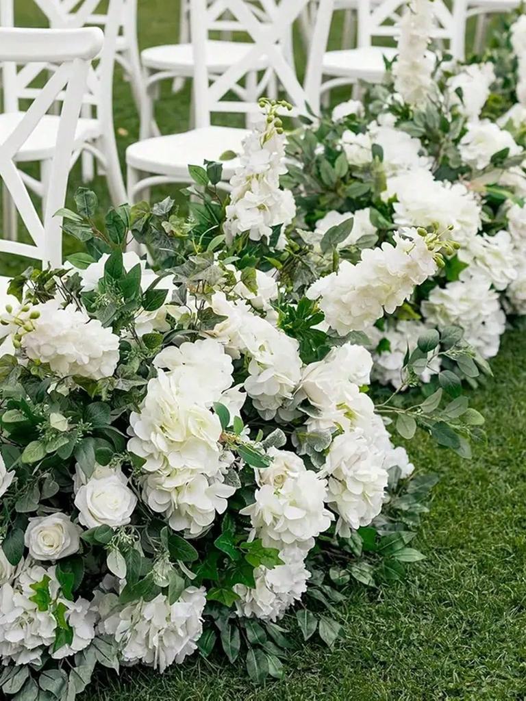3/6PCS 22.83in White Embroidered Hydrangea Flowers Fake Plastic Stems for Wedding Party Office, Spring Summer Home Decor