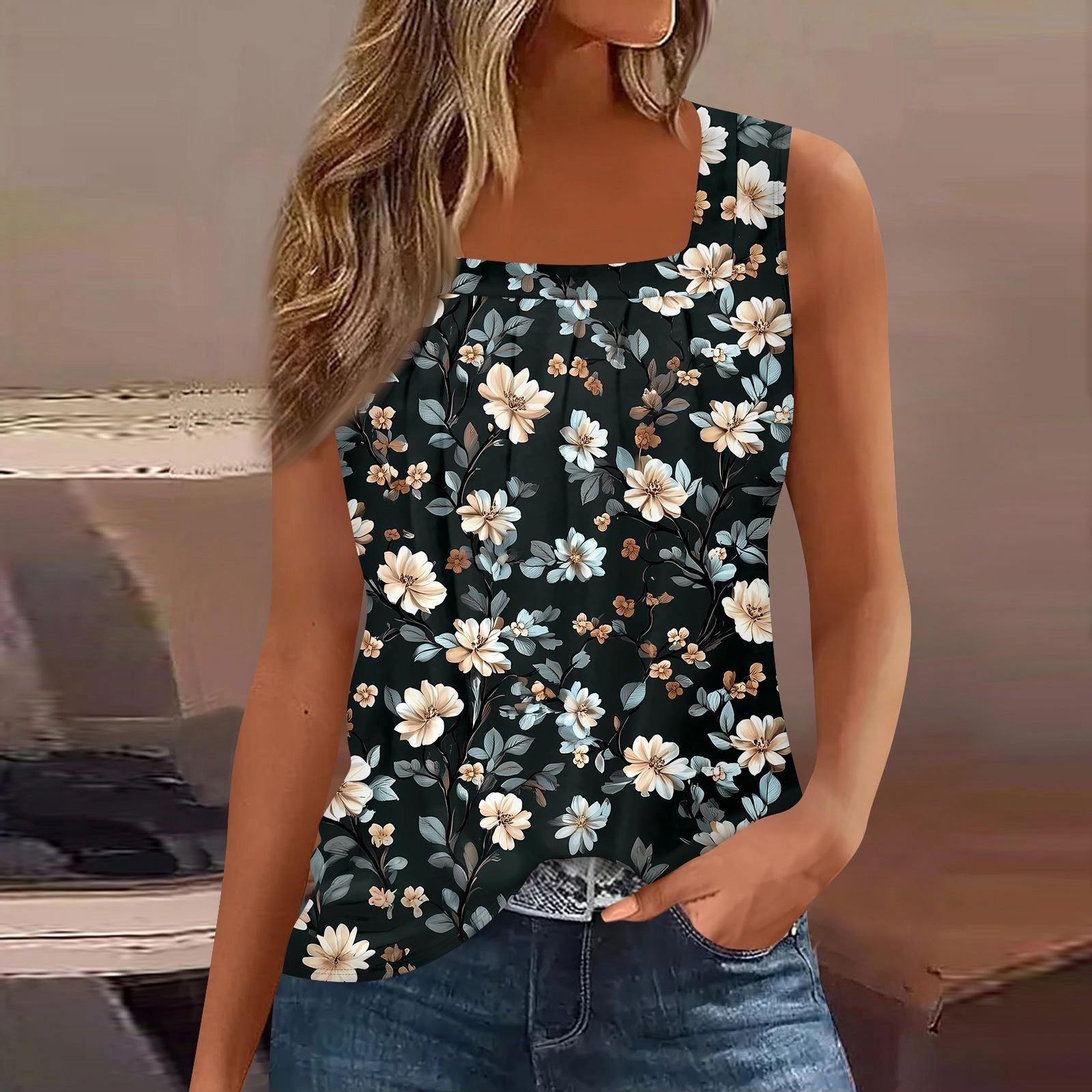 

Майка с квадратным воротником, женская футболка с принтом, повседневная свободная рубашка без рукавов XL тёмно-синий