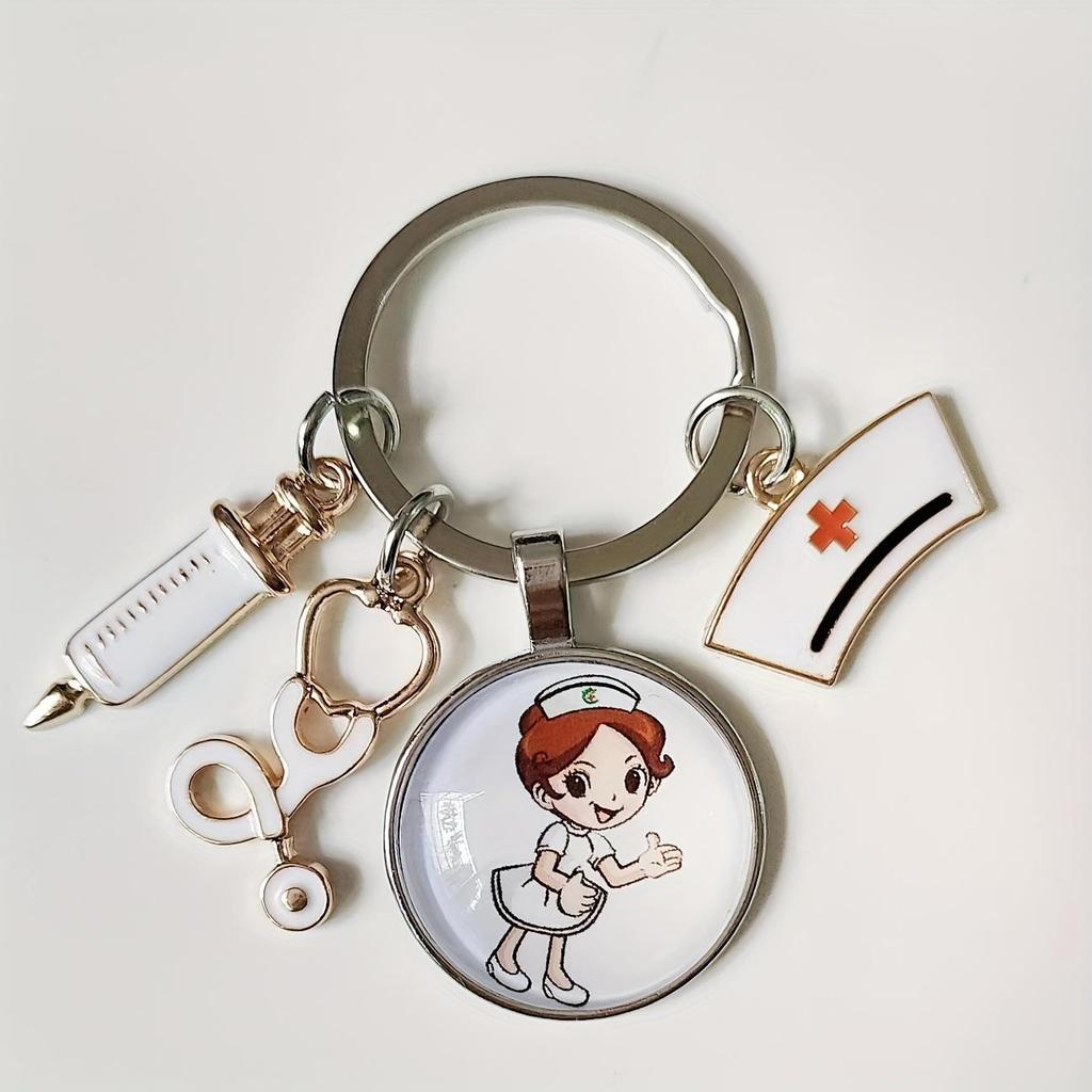 Syringe & Stethoscope Nurse Cap Keychain - Doctor/Nurse Gift