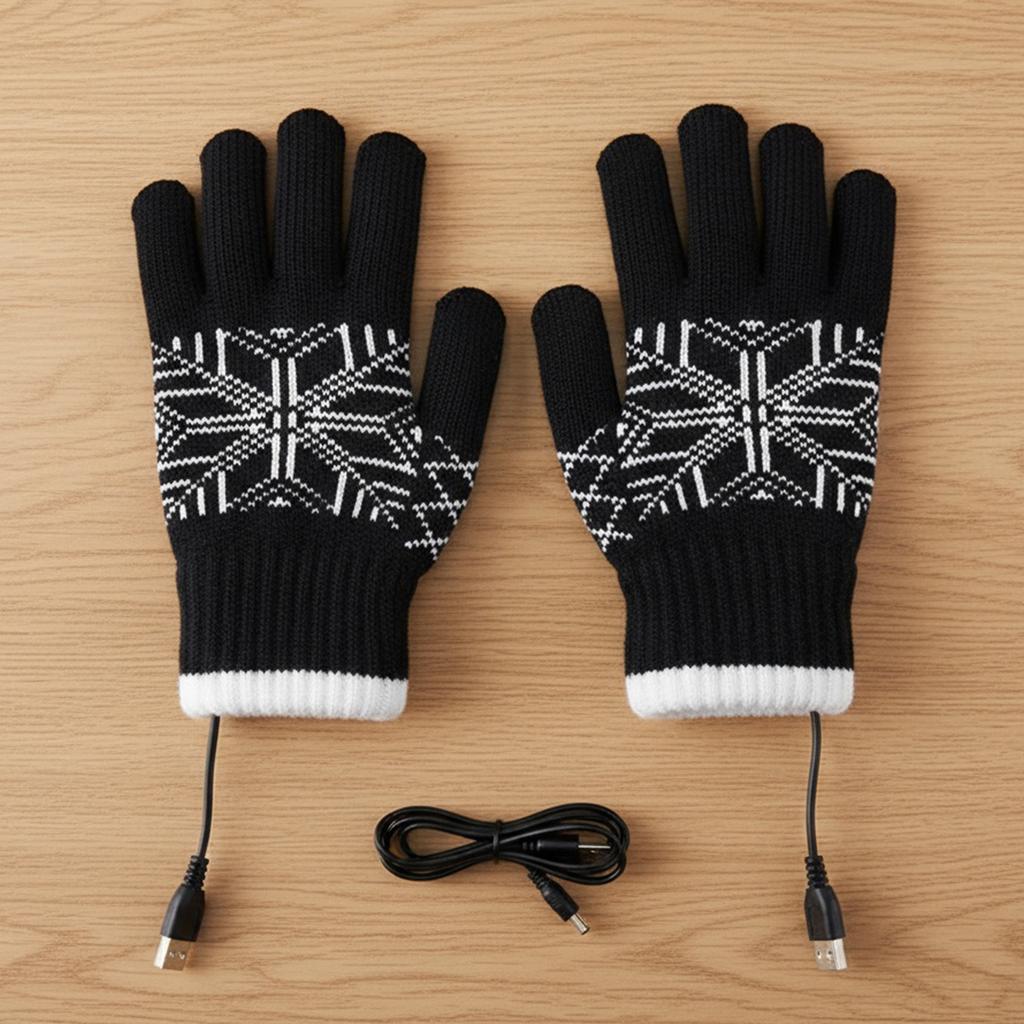 Winter USB Rechargeable Heated Gloves Touchscreen Warm Knitted Gloves with Snowflake Design for Cold Weather Outdoor Sports Dail