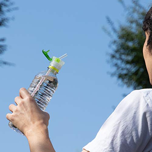 Strix Design Pocket Straw, Made In Japan, with Adjustable Joint and Replacement Straw, Green, One-Handed Opening, One-Touch Opening, PET Bottle Straw