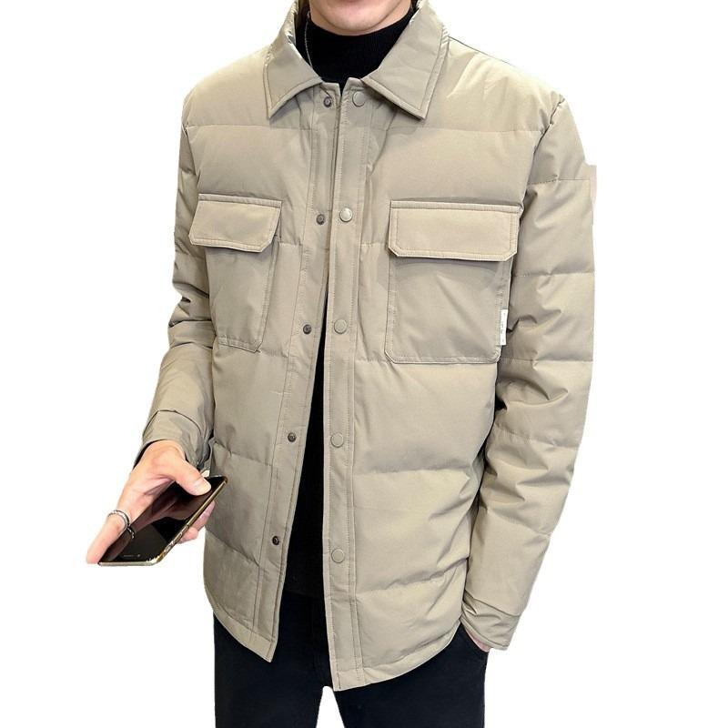 Warm Down Jacket Men's Lapel Middle-aged Dad Top, Cold-resistant 50% White Duck Down Casual Jacket