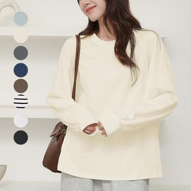 Rakuten 2026 Spring/Summer Women s Lantern Sleeve Round Neck Cotton T-shirt M темно-синий