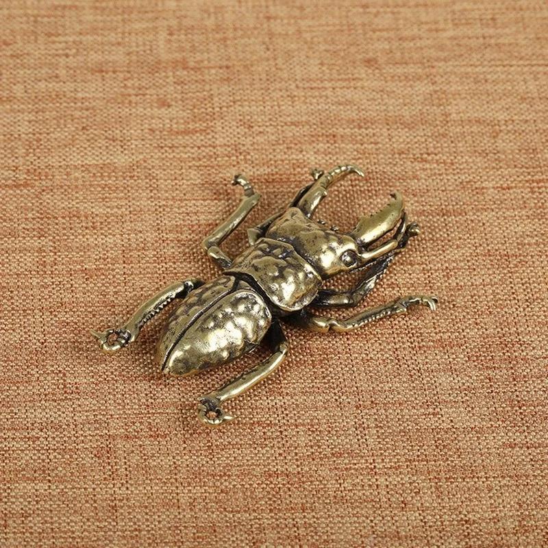 Käfer-Miniaturfiguren aus massivem Kupfer, Dekoration für Zuhause und Büro, Simulation Messing, Longhorn, Stier, Insektenornamente, lustige Geschenke