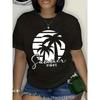 Plus Size - Plus Size - Plus Size, Women'S Plus Size Black Tropical Tee - Soft Stretchy 100% Shirt with Palm Tree Graphic