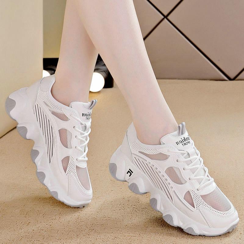 Mesh Shoes Breathable Mesh Dad Shoes Solid Color Flat Bottom Platform Casual Shoes Outdoor Sports Casual Shoes