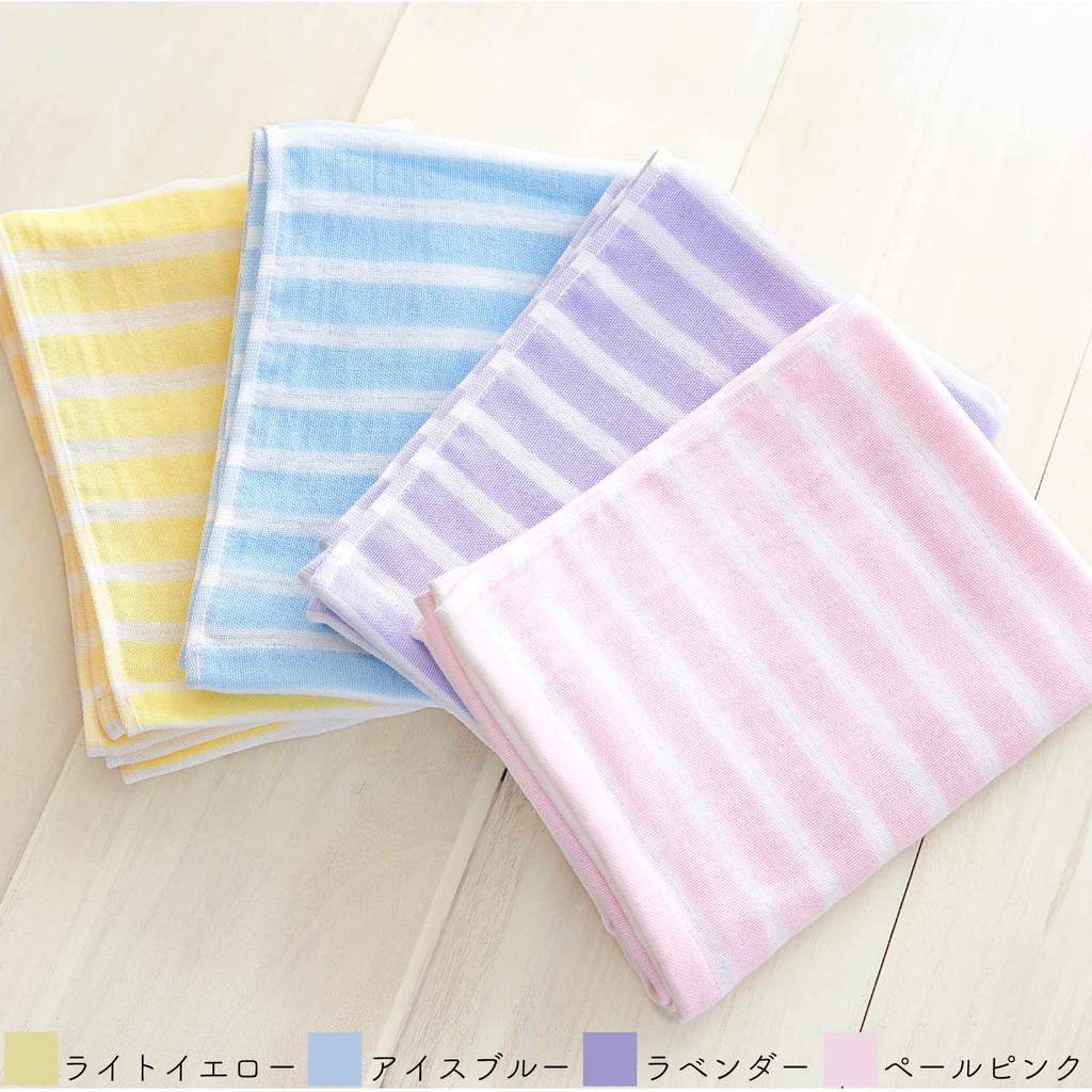 Mukotowel Gauze Border Face Senshu Made In Set of Light Yellow Double-Ply Towels, Towels, Thin, Japan, Quick-Drying, 3,
