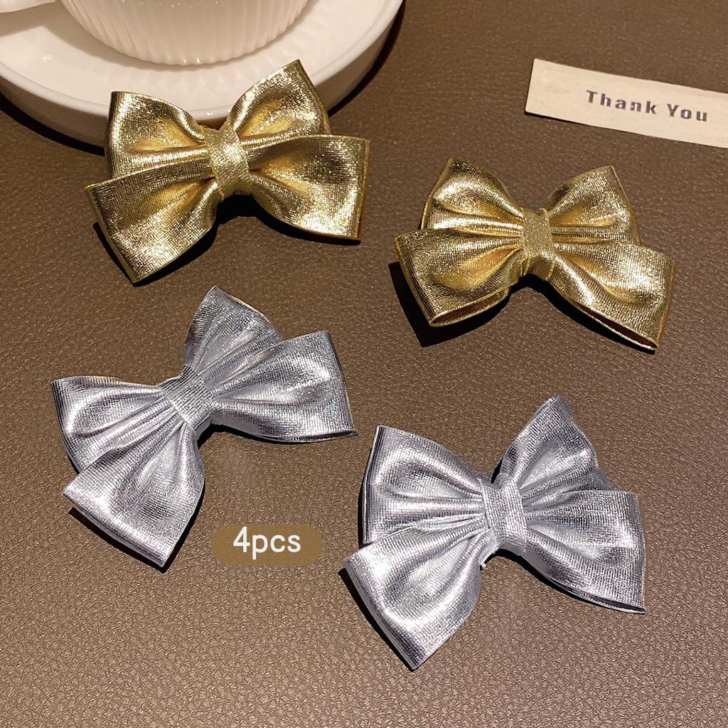 4 gold and silver bow hair clips, fashionable hair accessories suitable for daily use