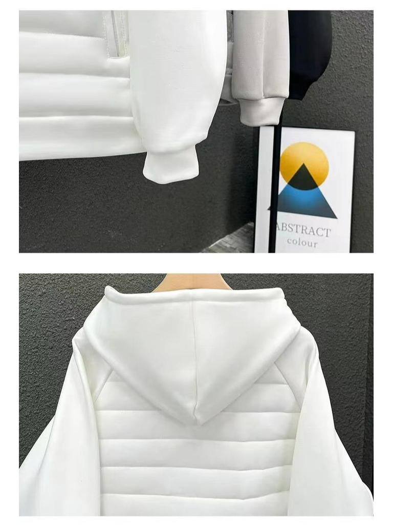 Zimní móda Pánský bavlněný kabát s kapucí - Volný, Ležérní, Jednobarevný se švy