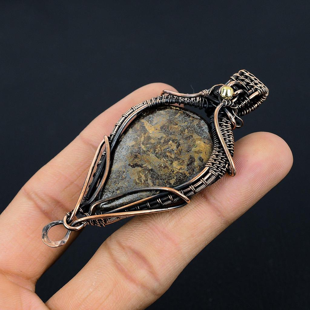 Bronzite Pendant, 999 Copper Wire Wrapped Jewelry, Gemstone Jewelry Pendant, Handmade Wedding Gift Jewelry