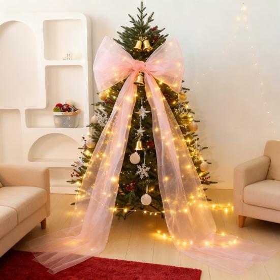 Christmas Tree Topper Bow Extra Large Mesh Bow with Long Streamers for Holiday Wedding Birthday Party Wall Decoration