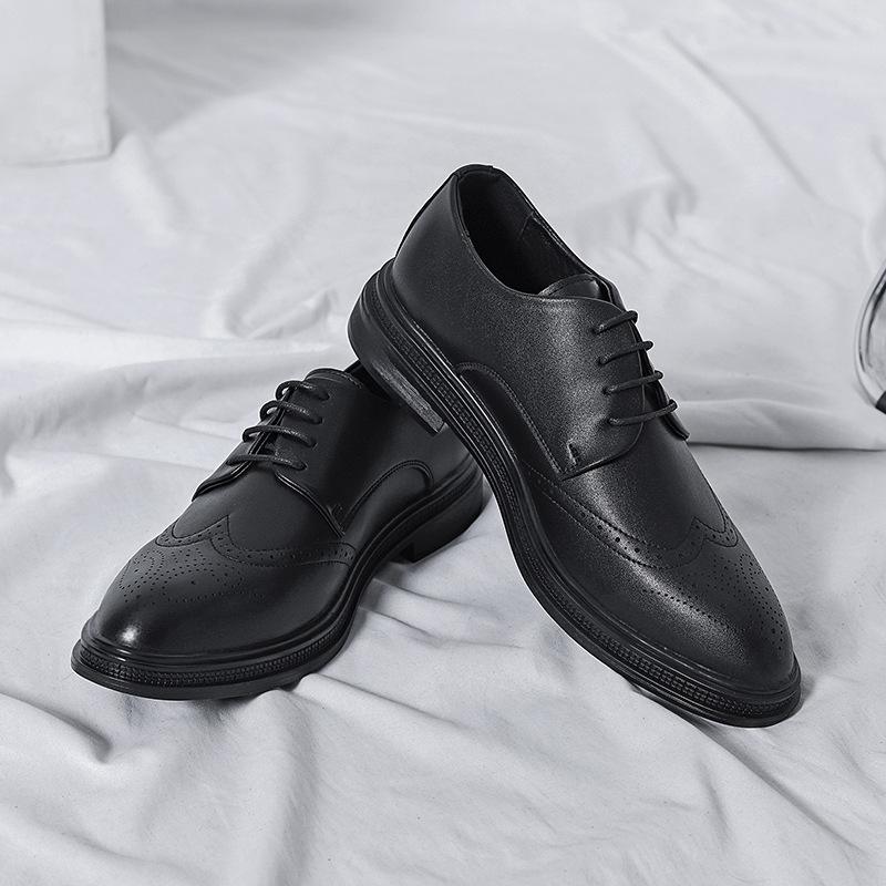 Leather shoes men's formal wear business spring and autumn new casual black suit wedding groom shoes men