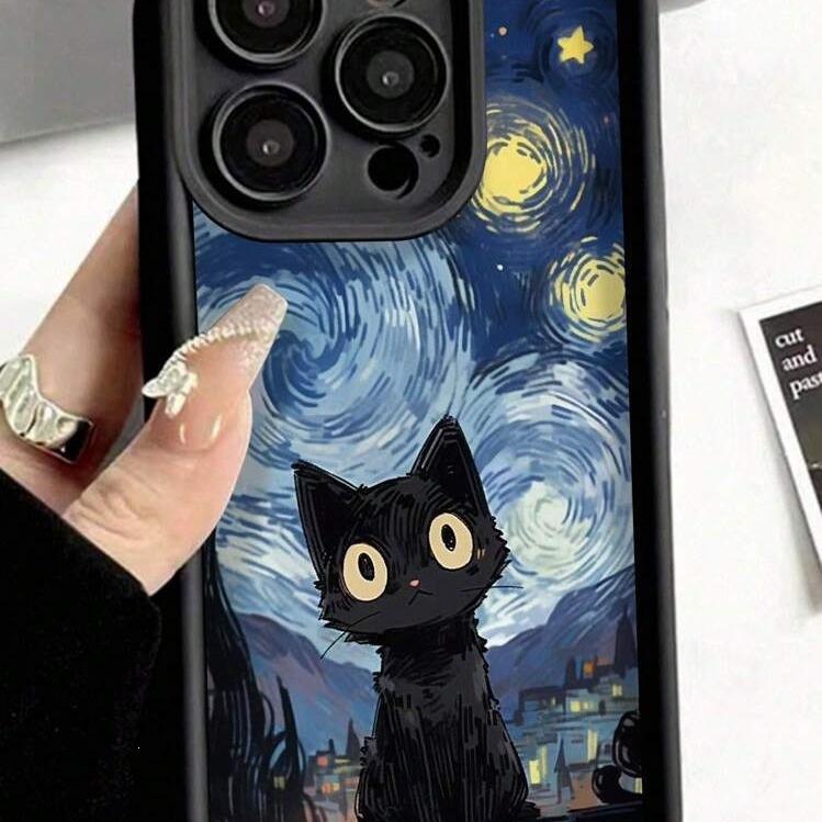 Sternenhimmel schwarze Katze ist geeignet für Apple 14 Handyhülle 13/12/11 Augenleiter 15promax sturzsicher 7/8p weiche Hülle