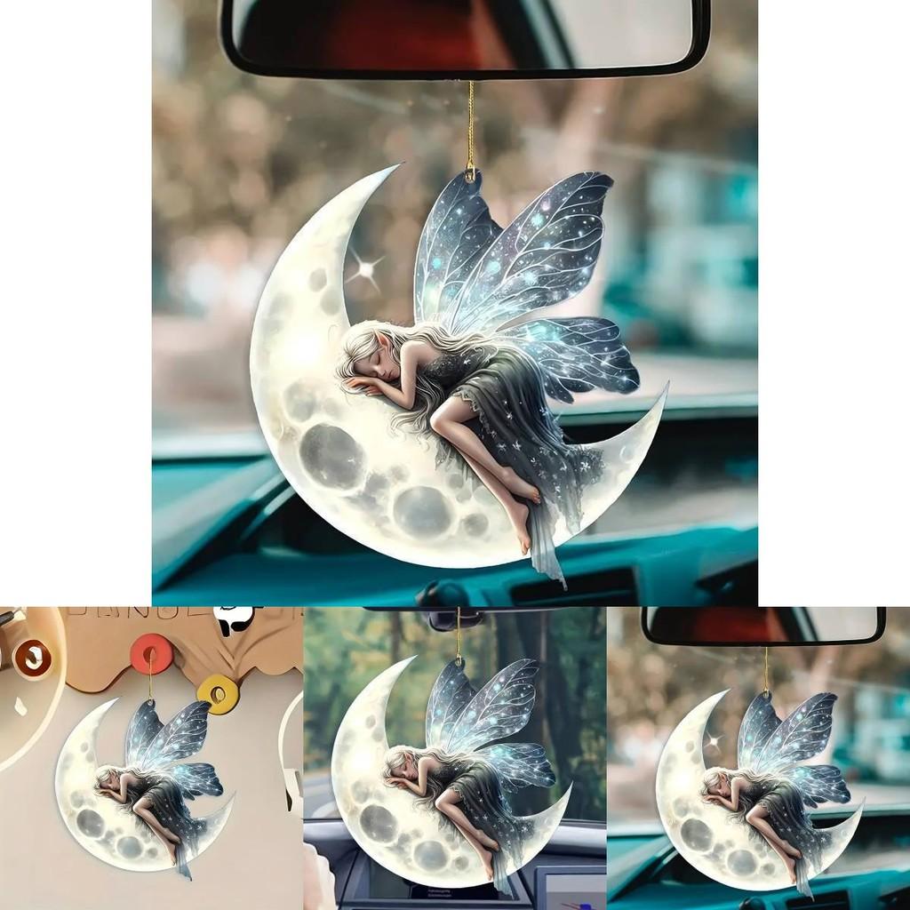 Acrylic Christmas Tree Flat Moon Elf Car Hanging Decor With Modern Style For Seasonal Interior Enhancement