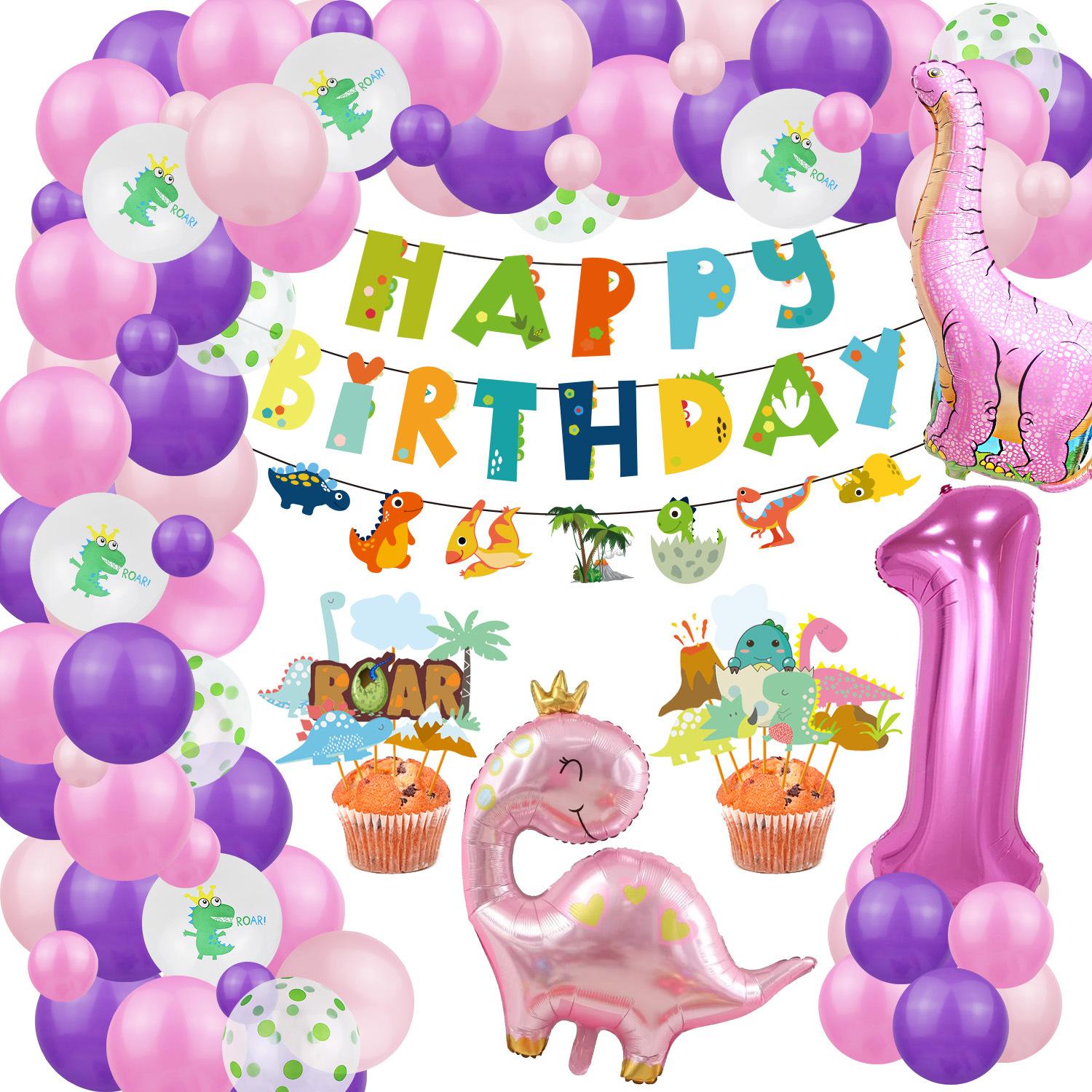 

Костюм на тему динозавров, День рождения мальчика и девочки, Украшение для детской вечеринки по случаю дня рождения, Стена-фон из воздушных шаров с динозаврами Pink dinosaur 1 year old