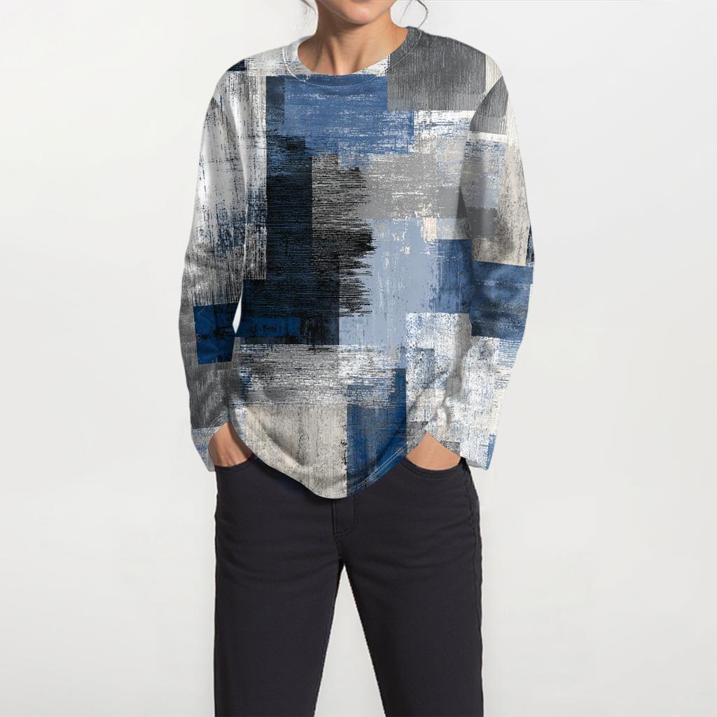 Women's Fashion Hem Slit Casual Retro Floral Print Round Neck Long Sleeve Top