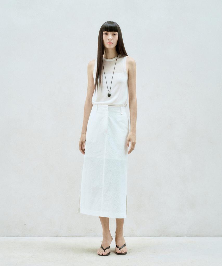 RE RHEE Side Slit Nylon Midi Skirt