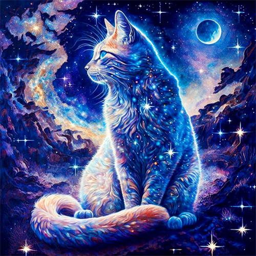 Diamond Painting Full Drill Cat Fantasy Square/round Embroidery Mosaic Animal Starry Night Cross Stitch Home Decor