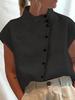 New Trendy Stand Collar Women's Short-Sleeve Button-Up Shirt
