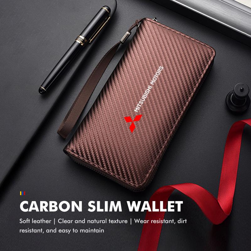xkhr10 For Mitsubishi Men Business Long Wallet Carbon Fibre Coin Purse Key Holder Bank Card Bag Outlander Lancer Eclipse Mirage Xpander