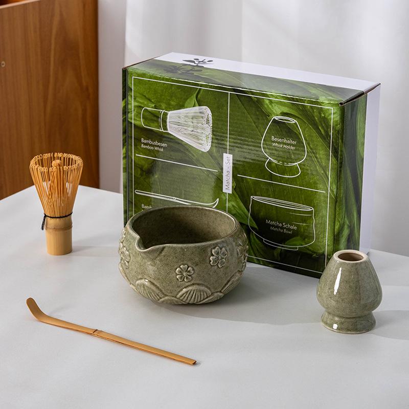 4-8pcs Cherry Blossom gradient pink Matcha Bowl with Matcha Whisk Set Japanese Tea Set Includes Matcha Bowl with Spout