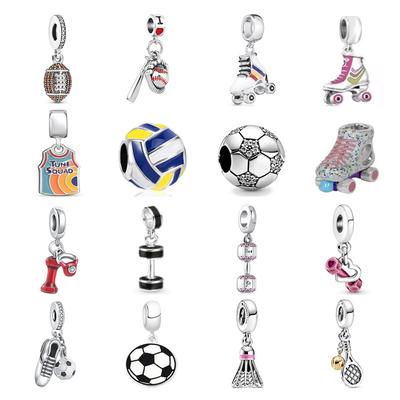Νέο 925 ασήμι 925 Sterling Roller Skates Charm Κρεμαστό με αλτήρες μπέιζμπολ ποδοσφαίρου Fit αυθεντικό βραχιόλι Γυναικεία κοσμήματα χάντρες
