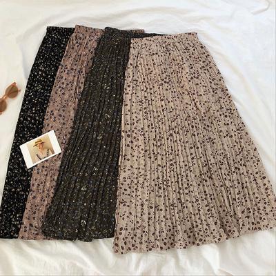 New Fashion Sweet Joker Floral Pleated High Waist Slim Long A-word Skirt