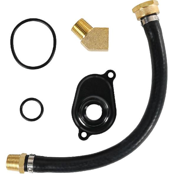 CARMOCAR 6.0L Oil Cooler Flush Kit with Black Aluminum Anodize Adapter replacement for Ford 2003 2004 2005 2006 2007 2008 2009 2010 Diesel