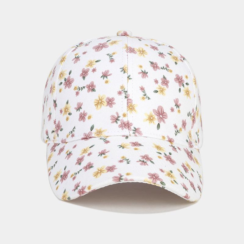 European and American New Small Floral Full Print Baseball Cap Women Shopping Hard Top Cap Fashion Personality Sun Hat Tide