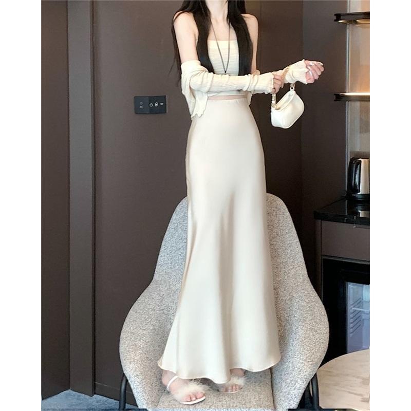 Acetate Satin Long Skirt, High-end Drape Skirt, High-waisted Hip-covering Skirt, Women's Hip Fishtail Long Skirt
