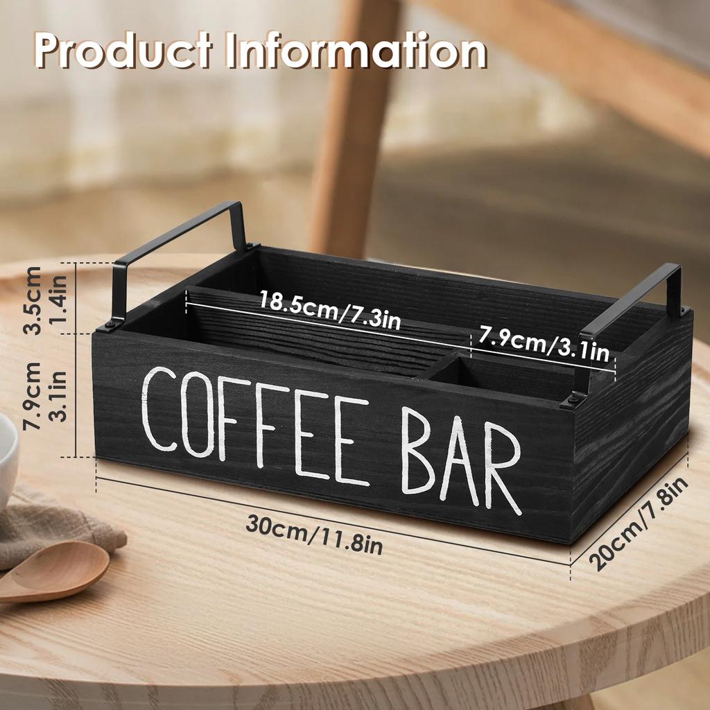 4 Compartments Coffee Bar Organizer Wooden Coffee Station Countertop Storage Box for Stacked Coffee Cup,Creamers,Coffee Tools