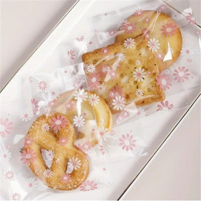 100 Pièces Transparent Fleur Auto-adhésif Sac à Biscuits Bonbons Flocon de Neige Gâteau Nougat Emballage Sacs Canneberge Gâteau de Lune Emballage Cadeau Fête