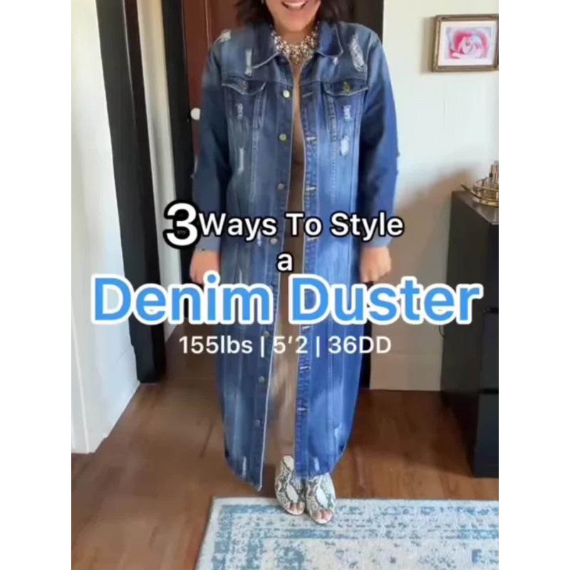 2025 European & American Women's Retro Lapel Button-Slim Denim Long Coat