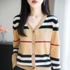 Women S V Neck Striped Knit Cardigan Loose Long Sleeve Fall Winter Outerwear