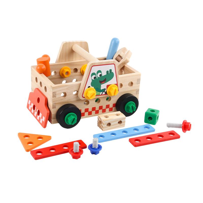 Montessori Wooden Tool Box: Disassembly & Assembly Screw Nut Bus Simulation Toy
