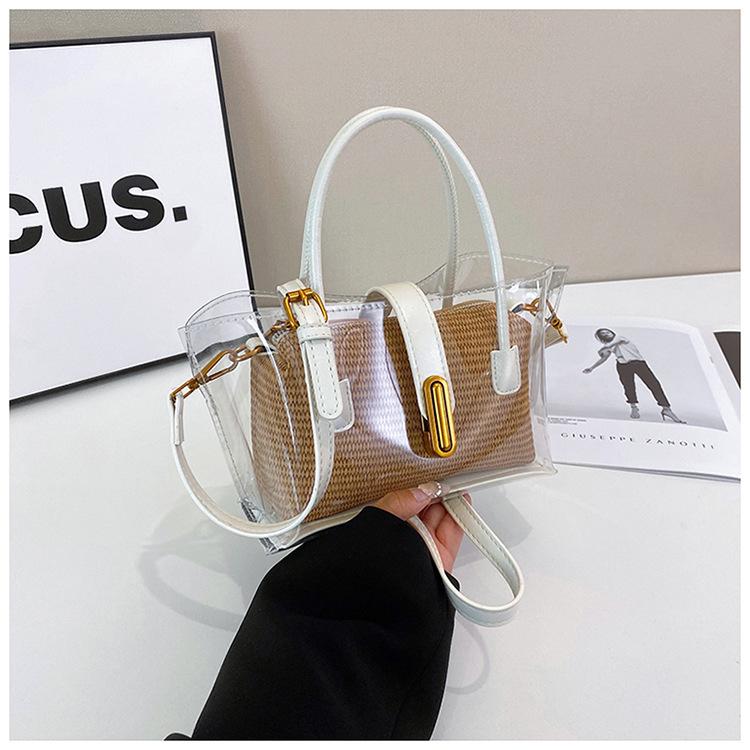 2025 woven bag new Japanese transparent jelly bag tote bag trendy fashion handbag casual shoulder messenger bag