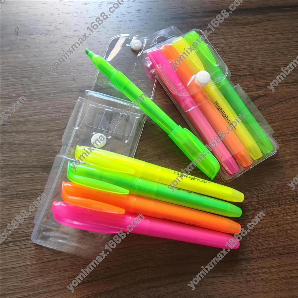 4-Color Highlighter Pen with Solid or Transparent Barrel, Available in Student and Macaron Colors