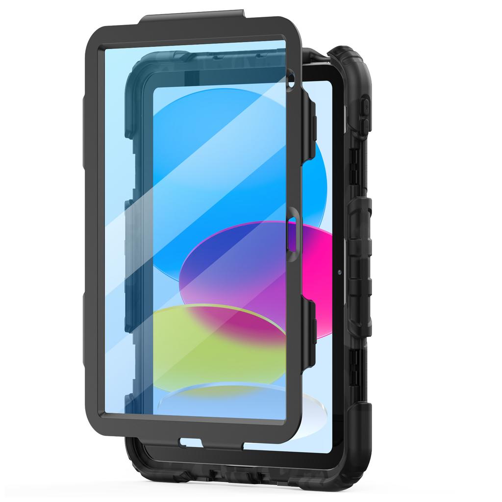 For iPad (2025)/iPad 10.9 (2022) Case Camo Printing PC + Silicone Tablet Cover with PET Film/Shoulder Strap