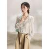 French Retro Paisley Print V-Neck Chiffon Blouse