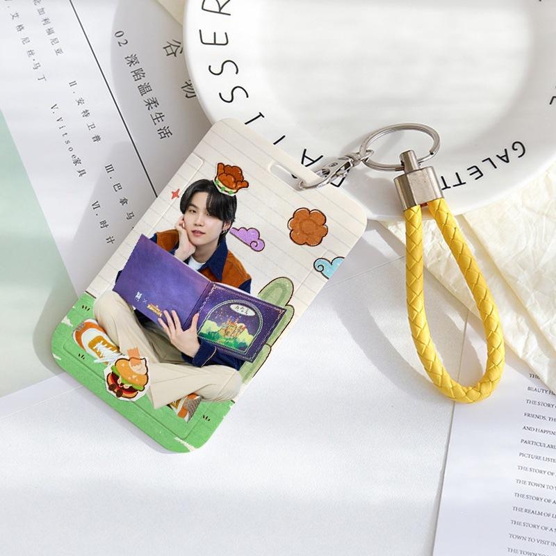 BTS Sliding Photocard Holder, Protective ID Badge Card Case with Braided Keychain Strap, Student Campus Bus Meal Card Protector Merch for ARMY