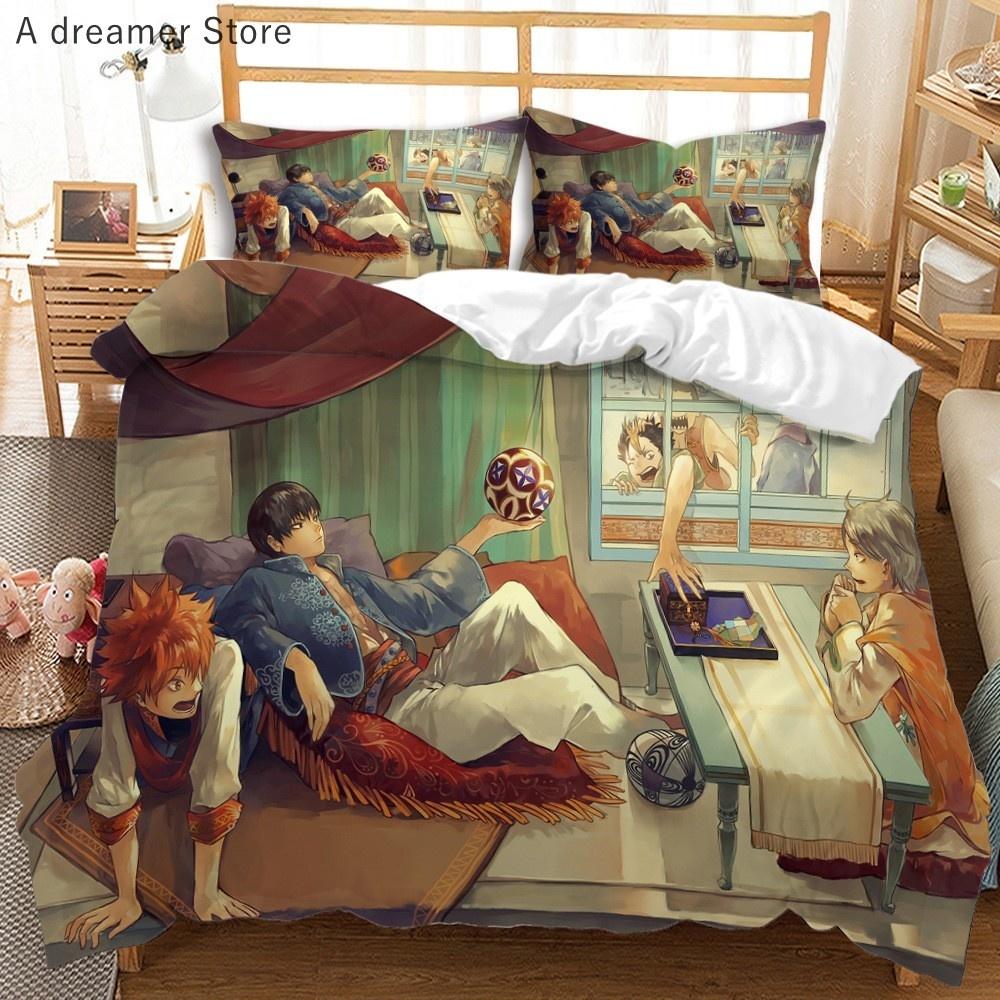 Haikyuu Bedding Set 3D Printed Volleyball Boys Cartoon Anime Duvet Covers Set Luxury Bedclothes For Kids Gift Decor Home