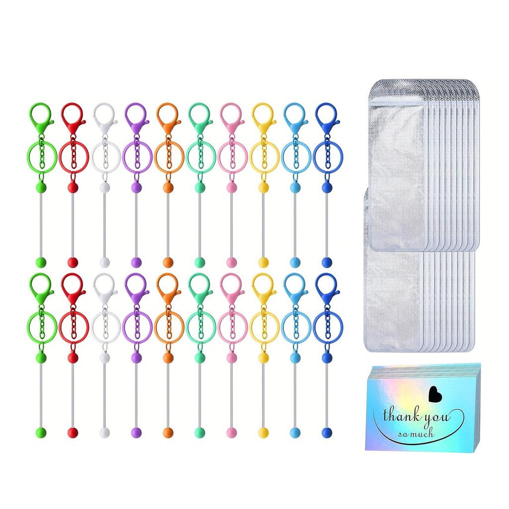 Portable Handmade Keychain Craft Supplies Crafting Bundles with Metal Bead Rods Clear Bags and Thank You Cards