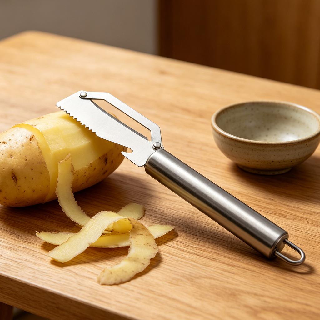 Stainless Steel Multipurpose Peeler Kitchen Tool for Fruits and Vegetables Ergonomic Handle and Serrated Blade Design for Home Use