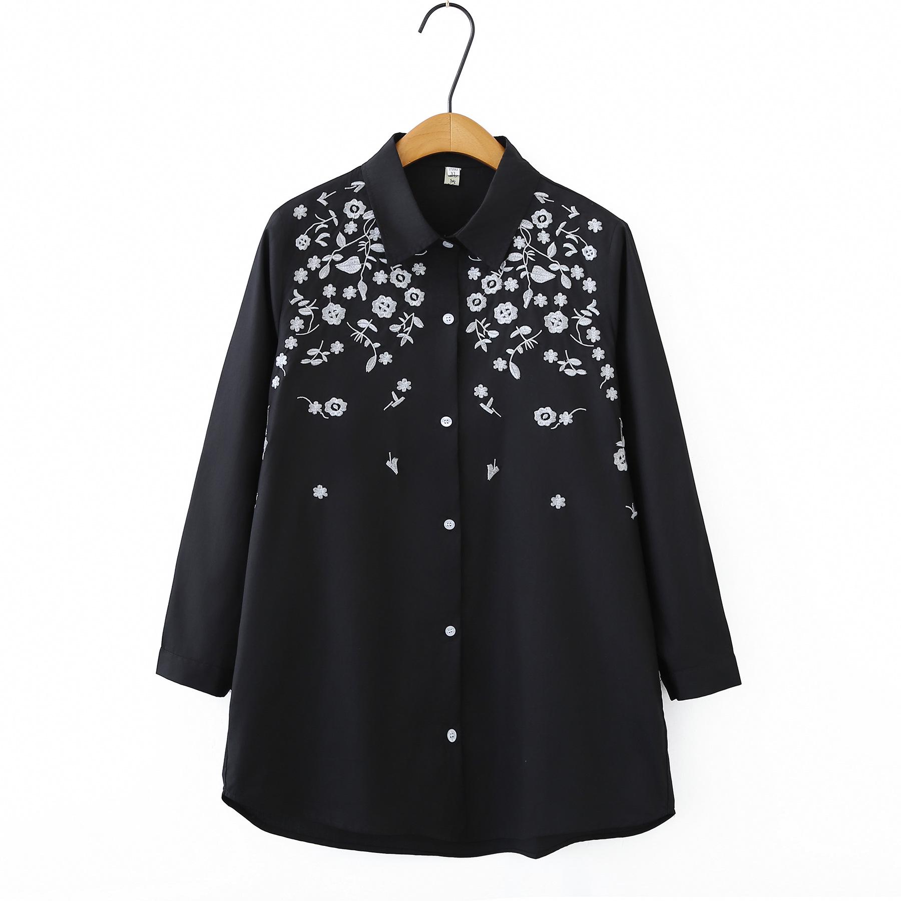 

2026 Spring/Autumn Women s Plus Size Embroidered Cotton Cardigan Top, Chinese Style Long Sleeve Shirt 4XL чёрный